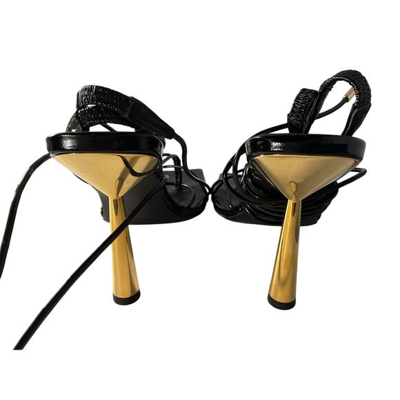 Gia Borghini Patent Black Rhw Short Lace Up Sandal Size 39 EU / US 9